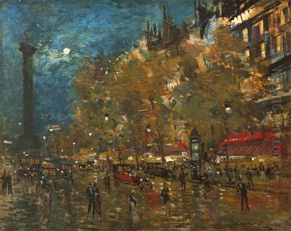 Place De La Bastille La Nuit Oil Painting by Alexei Konstantinovich Korovin