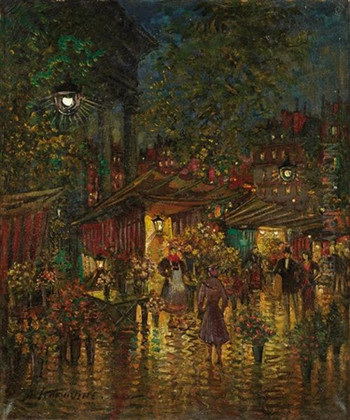 Le Marche Aux Fleurs, Place De La Madeleine A Paris Oil Painting by Alexei Konstantinovich Korovin