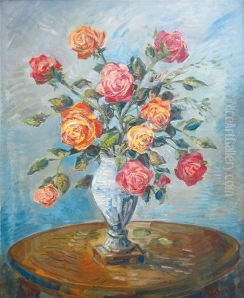 Bouquet De Roses Oil Painting by Alexei Konstantinovich Korovin