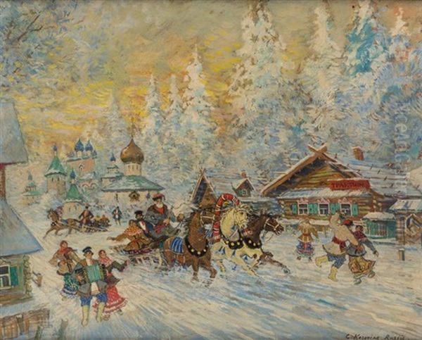 Joys Of Winter Oil Painting by Konstantin Alexeievitch Korovin