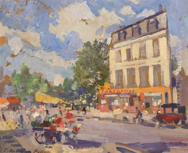 Rue De Paris Oil Painting by Constatin Korovine