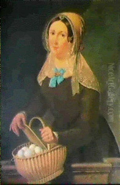 Junge Frau Mit Einem Eierkorbchen Oil Painting by Jacob Korsten