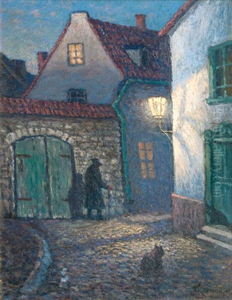 Nachtliche Gasse Oil Painting by Franz Korwan