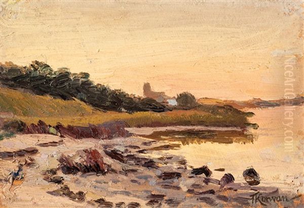 Studie Eines Strandes Bei Sonnenuntergang Oil Painting by Franz Korwan