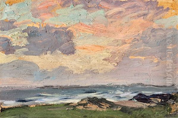 Studie Einer Ansicht Von Sylt Bei Sonnenuntergang Oil Painting by Franz Korwan