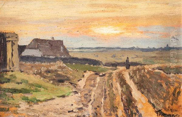 Studie Eines Weges Durch Die Dunen Bei Sonnenuntergang Auf Sylt Oil Painting by Franz Korwan