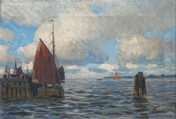 Haven By The North Sea Oil Painting by Franz Korwan