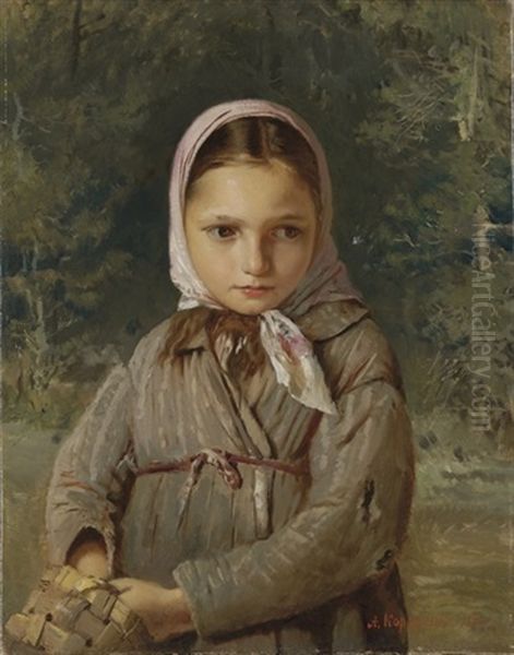 Portrait Of A Young Girl In A Headscarf Oil Painting by Aleksei Ivanovich Korzukhin