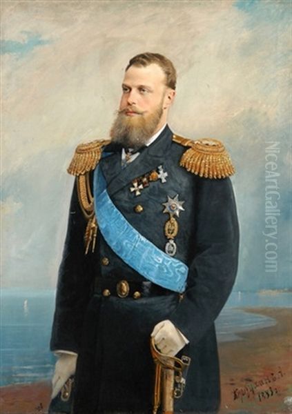 Bildnis Des Zaren Alexander Iii. - Im Hintergrund Odessa Oil Painting by Aleksei Ivanovich Korzukhin