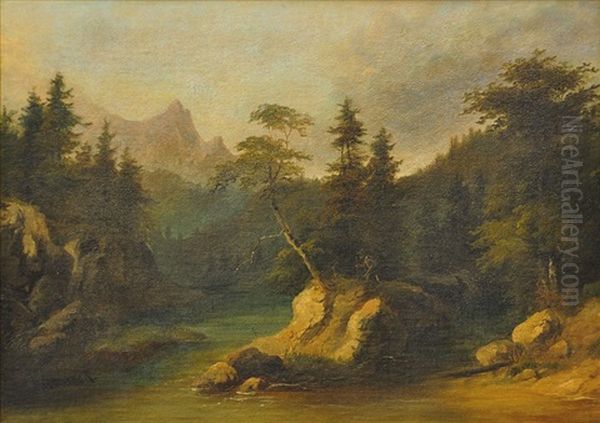 Lesni Krajina S Lovcem Oil Painting by Adolf Kosarek