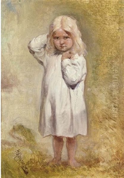 Sketch Of A Young Girl In White Oil Painting by Nikolaij Andreevits Koshelev