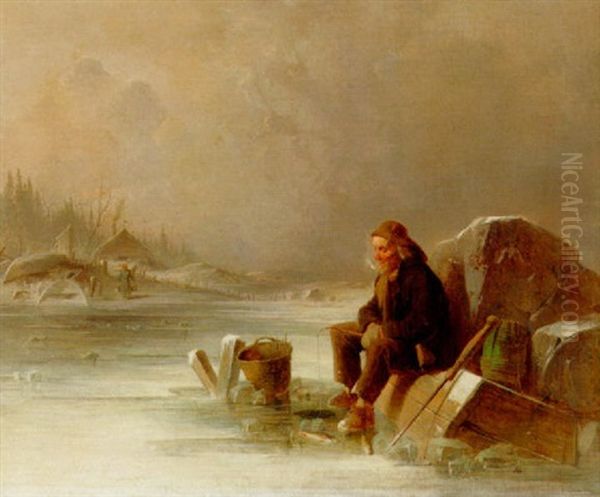 Vinterfiske Oil Painting by Anders Gustav Koskull