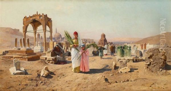 Les Tombeaux Des Califes Au Caire Oil Painting by Franz Xavier Kosler