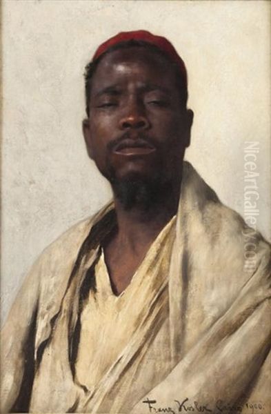 Portrait D'un Nubien Au Caire Oil Painting by Franz Xavier Kosler