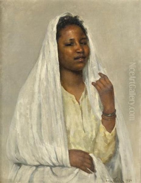 African Beauty In White Oil Painting by Franz Xavier Kosler