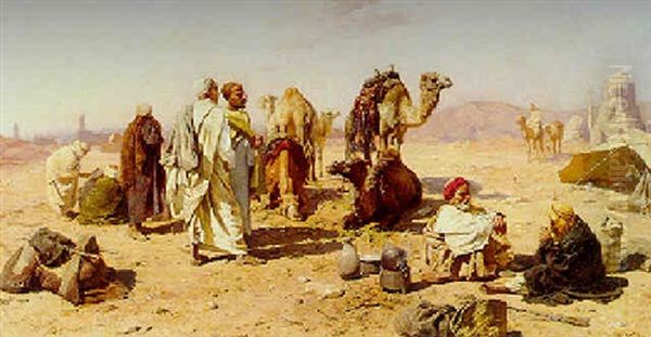 A Crossroads In The Desert Oil Painting by Franz Xavier Kosler