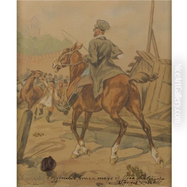 Rider On Horseback Oil Painting by Juliusz Fortunat von Kossak