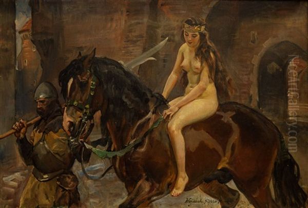 Lady Godiva Oil Painting by Woiciech (Aldabert) Ritter von Kossak