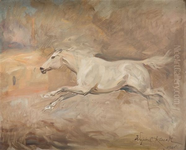 Horse At A Gallop Oil Painting by Woiciech (Aldabert) Ritter von Kossak