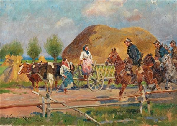 Encounter On The Village Road Oil Painting by Woiciech (Aldabert) Ritter von Kossak