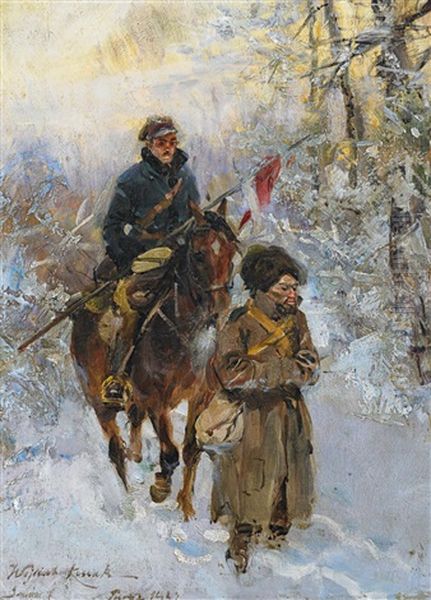 Soldaten Im Schnee by Woiciech (Aldabert) Ritter von Kossak