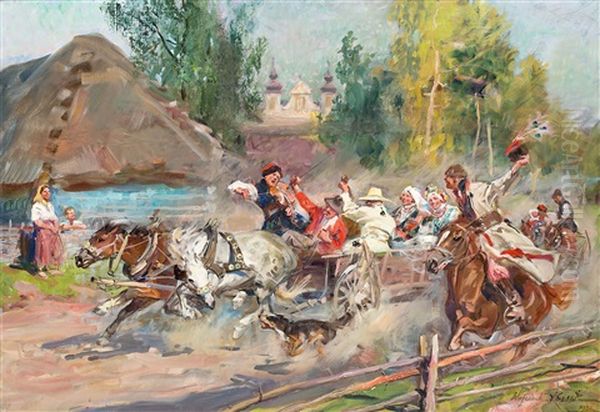 Wesele Krakowskie Oil Painting by Woiciech (Aldabert) Ritter von Kossak