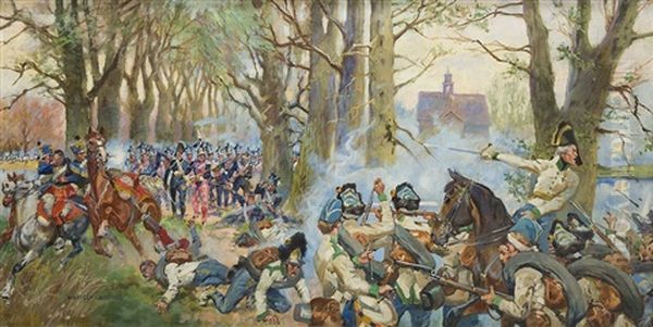 Battle Of Raszyn Oil Painting by Woiciech (Aldabert) Ritter von Kossak