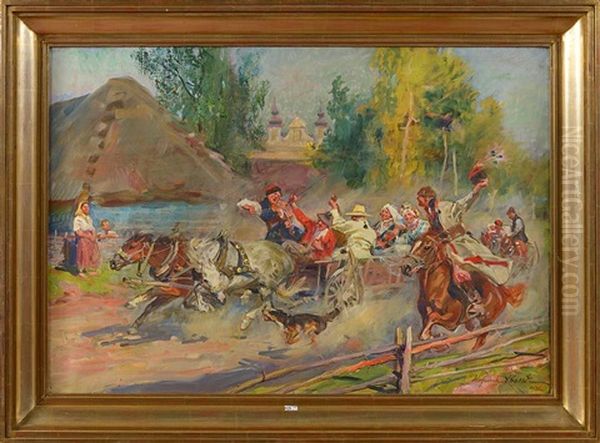 Scene De Mariage Oil Painting by Woiciech (Aldabert) Ritter von Kossak