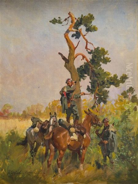 Scouting Oil Painting by Woiciech (Aldabert) Ritter von Kossak