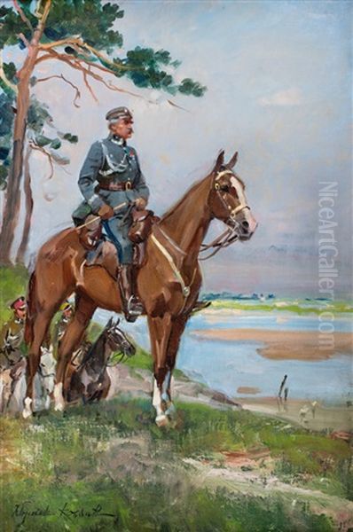 Marszalek Jozef Pilsudski Na Kasztance Oil Painting by Woiciech (Aldabert) Ritter von Kossak