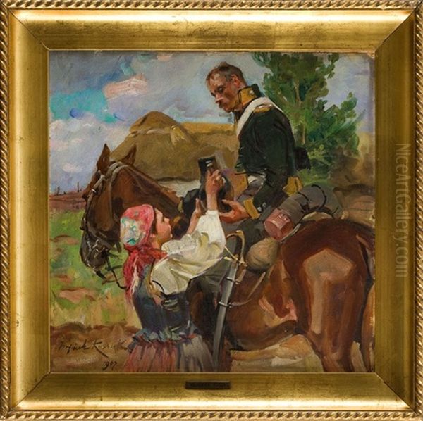 Ulan And A Girl Oil Painting by Woiciech (Aldabert) Ritter von Kossak