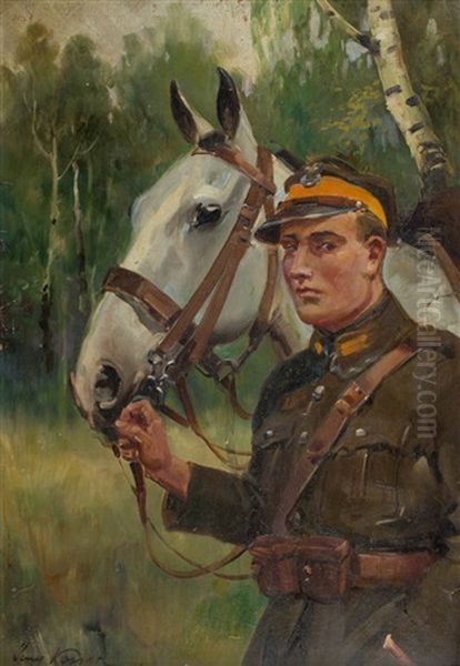 Ulan Z Koniem Oil Painting by Woiciech (Aldabert) Ritter von Kossak