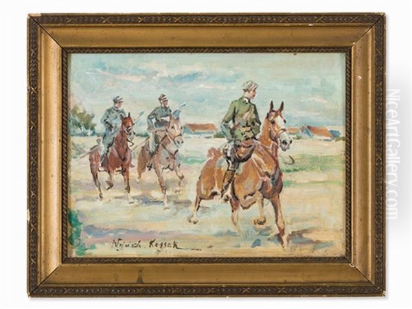 Uniformed Riderss Oil Painting by Woiciech (Aldabert) Ritter von Kossak