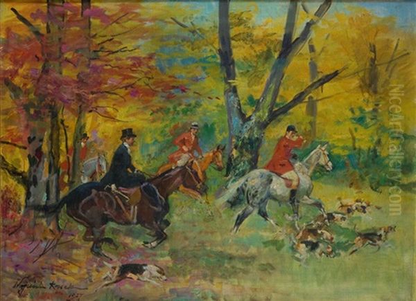 Polowanie Par Force Oil Painting by Woiciech (Aldabert) Ritter von Kossak