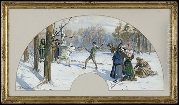 Duel After Masquerade Oil Painting by Woiciech (Aldabert) Ritter von Kossak