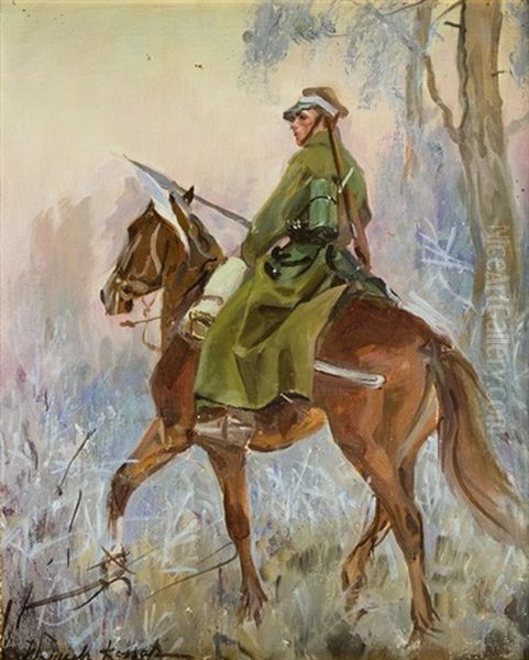 Ulan Na Koniu Oil Painting by Woiciech (Aldabert) Ritter von Kossak