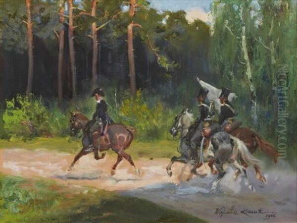 Patrol Oil Painting by Woiciech (Aldabert) Ritter von Kossak