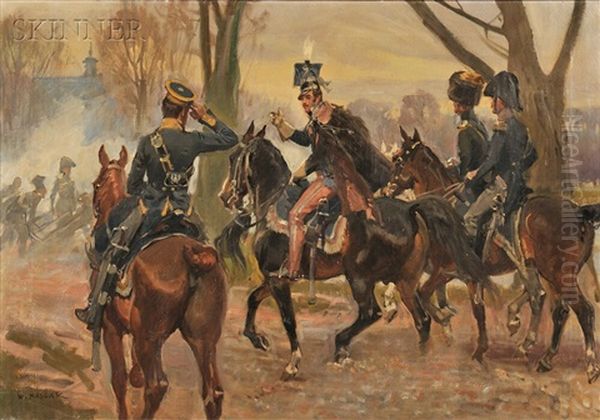 Battle Of Raszyn Oil Painting by Woiciech (Aldabert) Ritter von Kossak