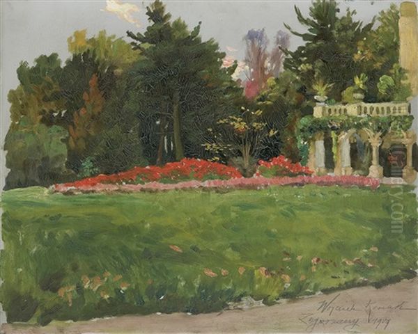 Garden In Front Of The Palace In Zagorzany Oil Painting by Woiciech (Aldabert) Ritter von Kossak