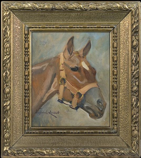 Horse's Head Oil Painting by Woiciech (Aldabert) Ritter von Kossak