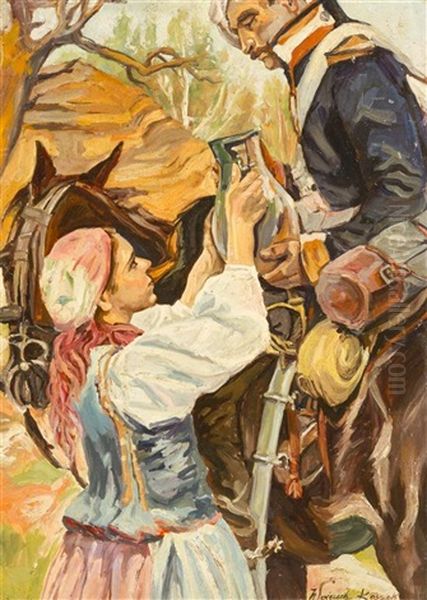 Tending The Soldier Oil Painting by Woiciech (Aldabert) Ritter von Kossak