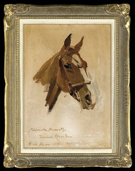 Marshal Pilsudski Chestnut Mare Oil Painting by Woiciech (Aldabert) Ritter von Kossak