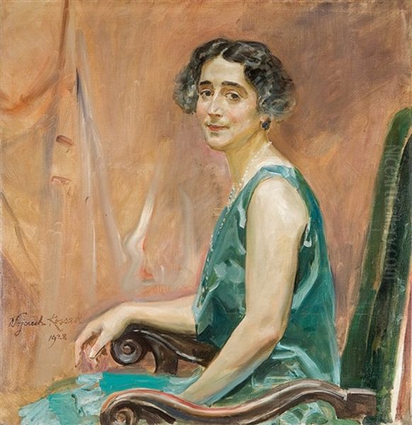 A Female Portrait (in Chair) Oil Painting by Woiciech (Aldabert) Ritter von Kossak