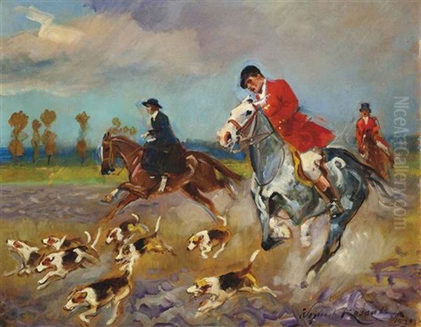 On The Hunt Oil Painting by Woiciech (Aldabert) Ritter von Kossak