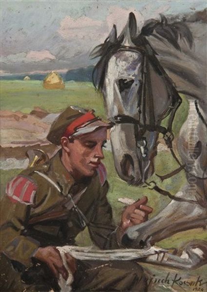 Wrapping His Horse Oil Painting by Woiciech (Aldabert) Ritter von Kossak