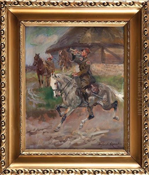 Alarm! Oil Painting by Woiciech (Aldabert) Ritter von Kossak