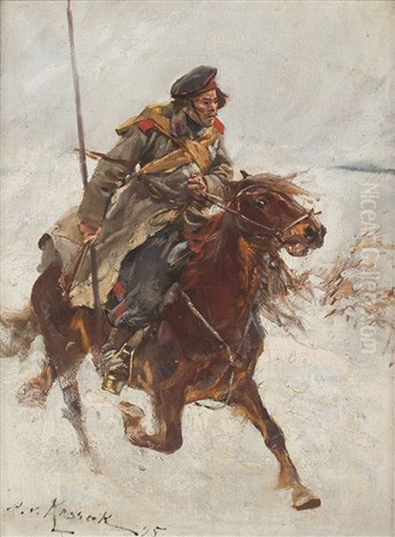 Kavallerist Oil Painting by Woiciech (Aldabert) Ritter von Kossak