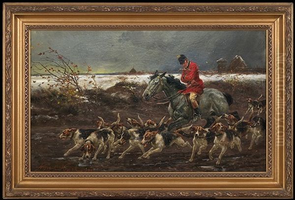 Hunt In A Snow Blizzard Oil Painting by Woiciech (Aldabert) Ritter von Kossak