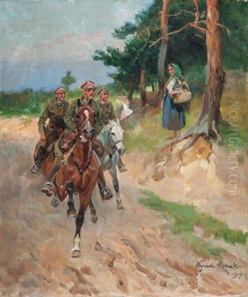 Patrol Oil Painting by Woiciech (Aldabert) Ritter von Kossak