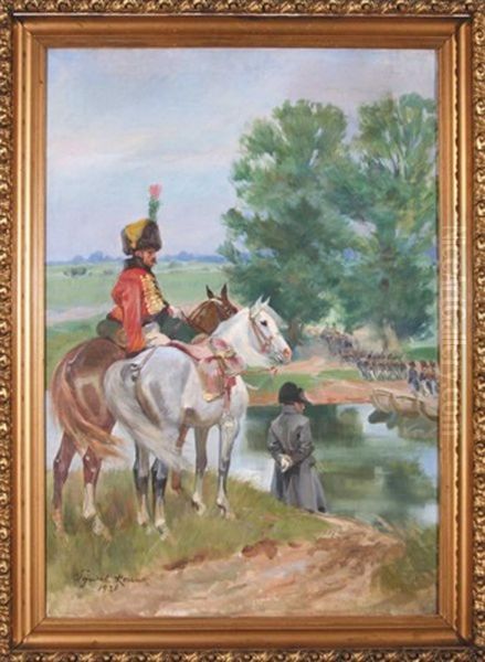 Napoleon Nad Niemnem Oil Painting by Woiciech (Aldabert) Ritter von Kossak